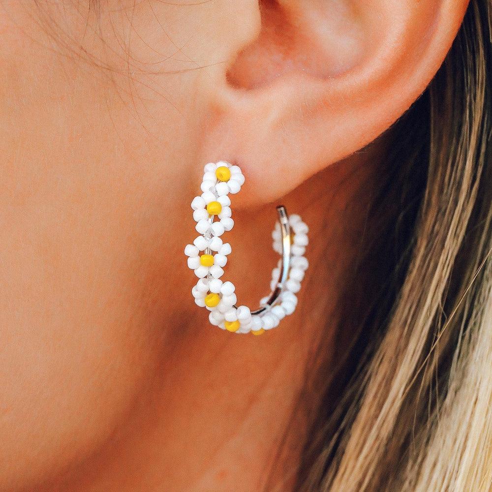 Beaded Flower Hoop Earrings 3