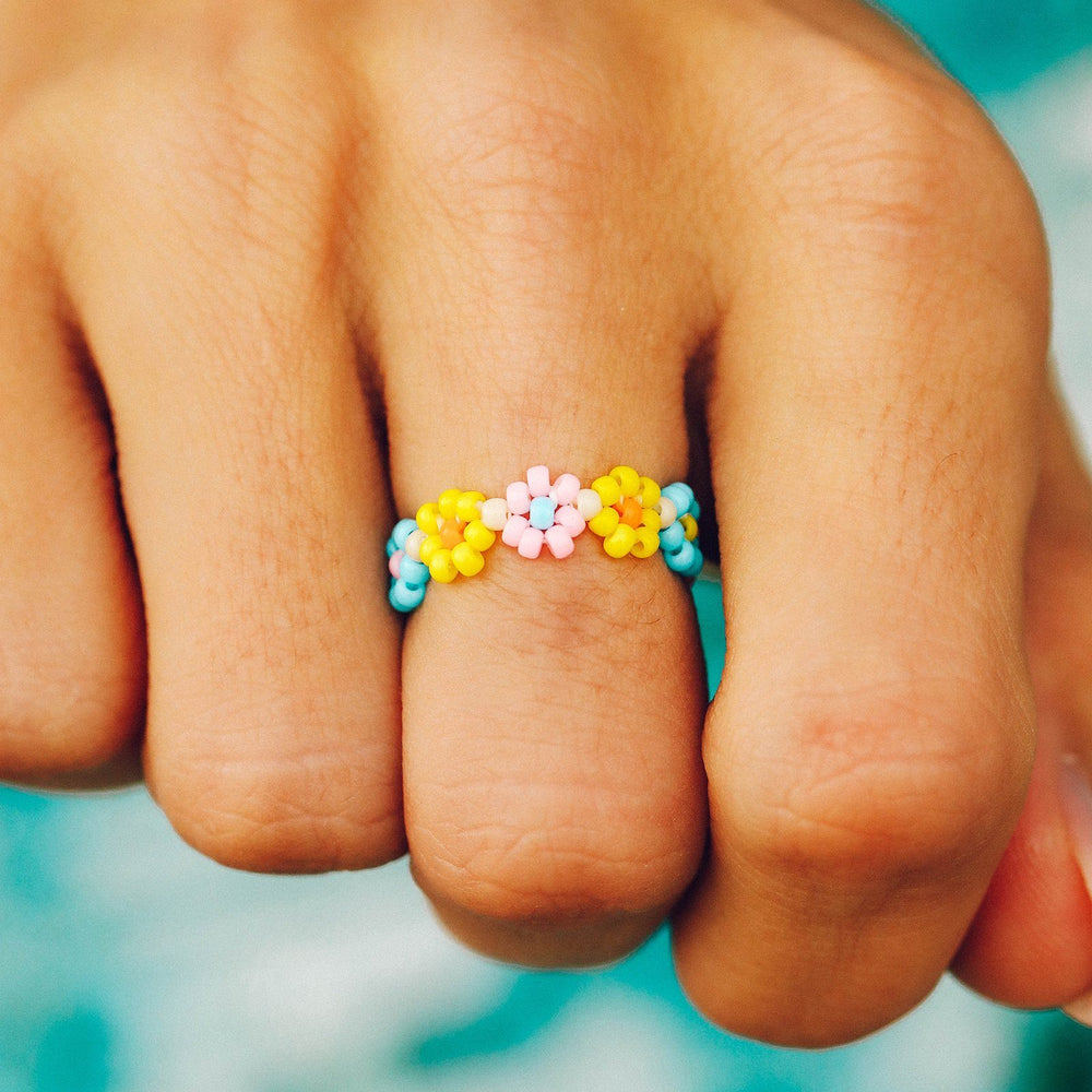 Beaded Flower Stretch Ring 2