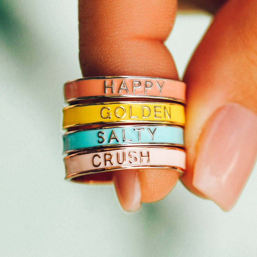 Happy Enamel Word Ring 4