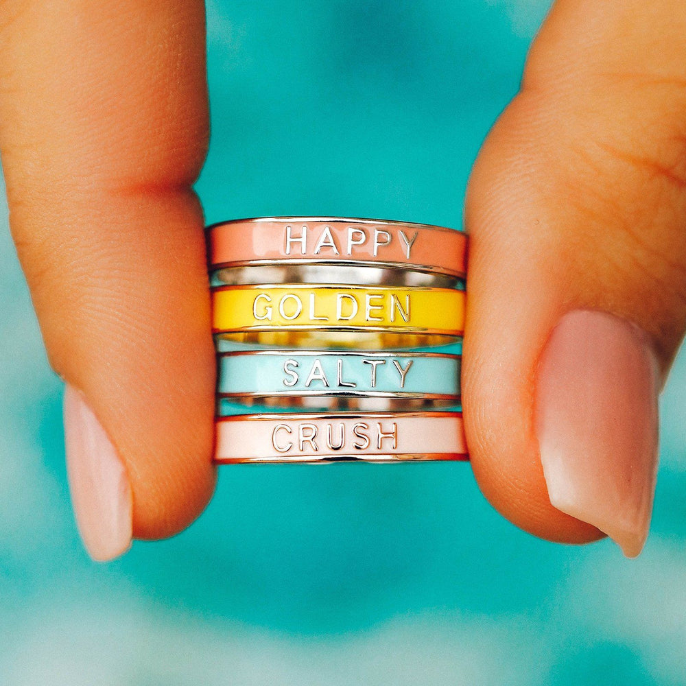 Happy Enamel Word Ring 3